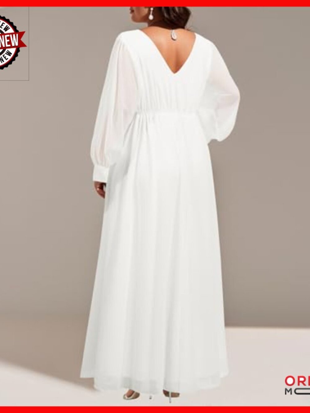 Plus Size Formal Evening Gown Long Sleeve Chiffon Maxi Dress Wedding - Picture 4 of 7